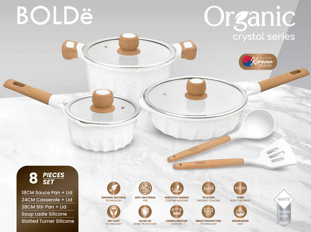 ORGANIC Crystal White Cookware 8 pcs set