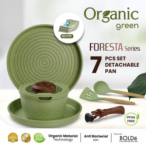 Organic Green Foresta Granite Detachable Series Set (Panci Serbaguna)