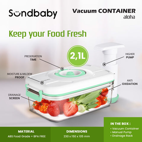 Sundbaby Smart Vacuum Container - Aloha (Box Penyimpanan Makanan) 2.1 Liter