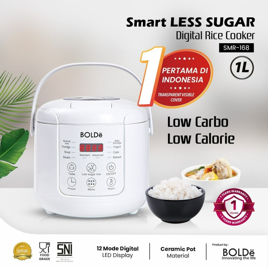 a BOLDe Smart Less Sugar Digital Rice Cooker 1L