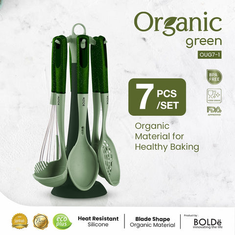 a Organic Green Silicone Utensils 7pcs Set